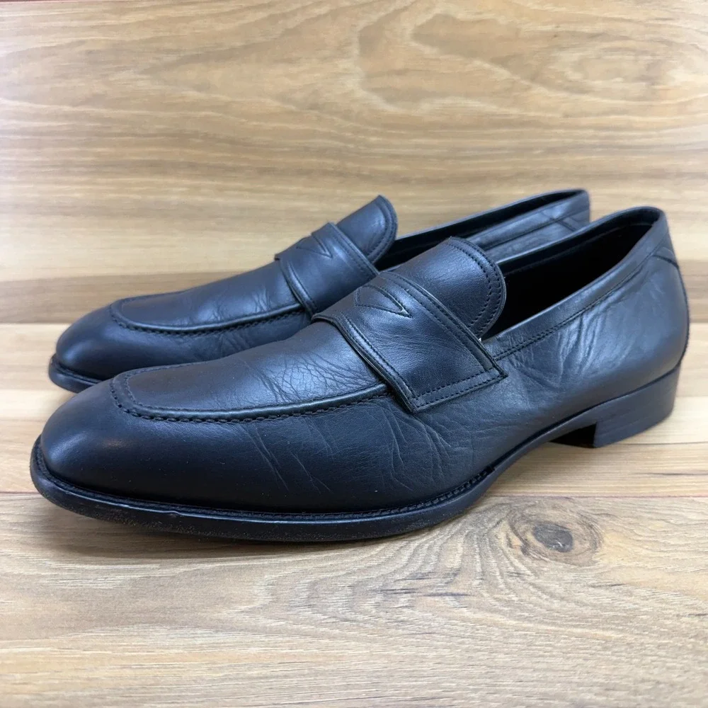 Ermenegildo ZEGNA Penny Loafers Mens 9 Black Leather Dress Formal Business